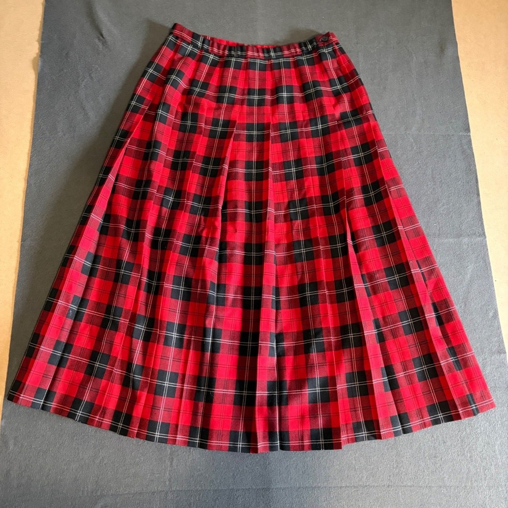 Pendleton Pleated Plaid Midi Skirt Womens 12 Red Black Prep Wool Vintage Core